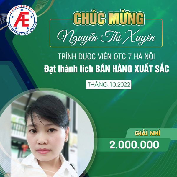 Vinh Danh: Trình dược viên OTC 7 Hà Nội - Chị Nguyễn Thị Xuyên.